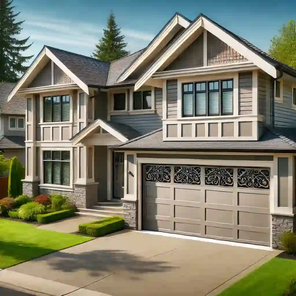 A well-designed garage door that harmonizes with the house trim, enhancing the overall aesthetic and curb appeal.